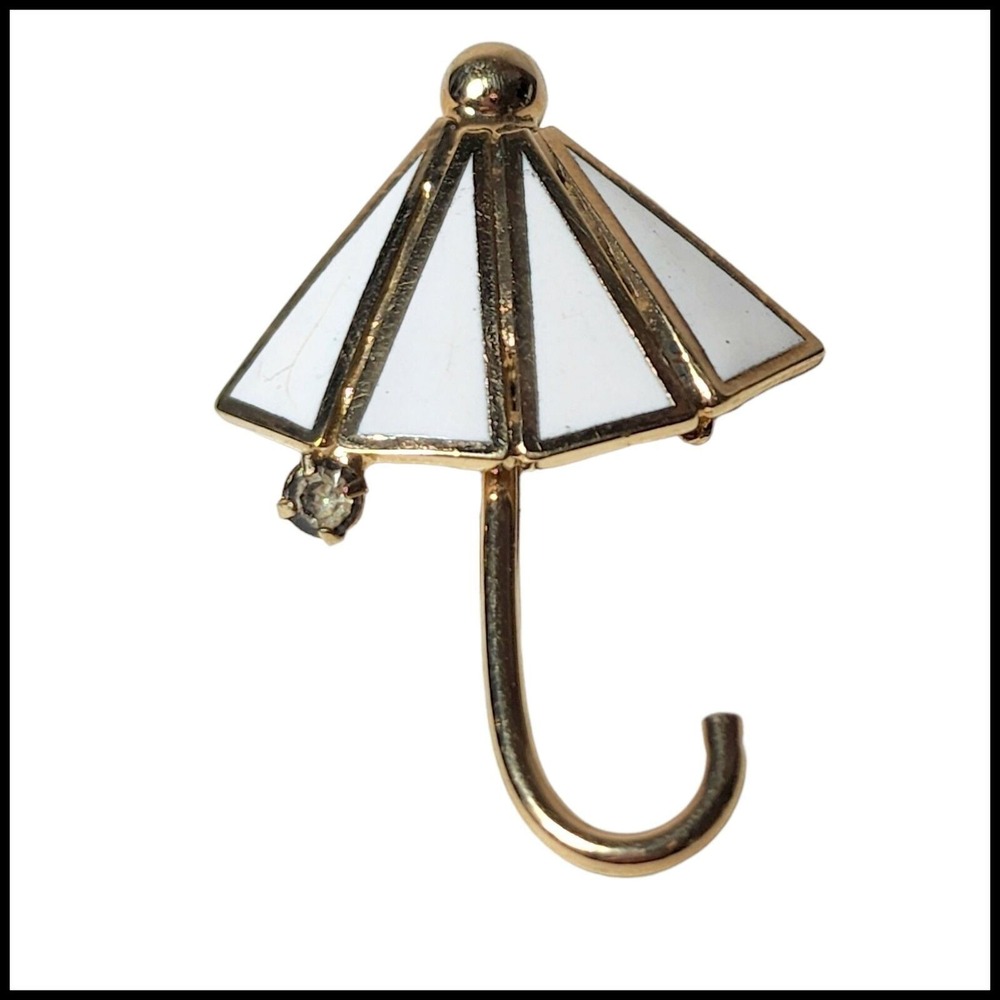 Vintage Umbrella Enamel Rhinestone Brooch Pin‎